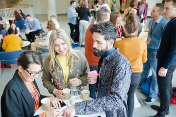People talking during conference break