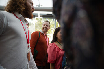 People leaving conference hall