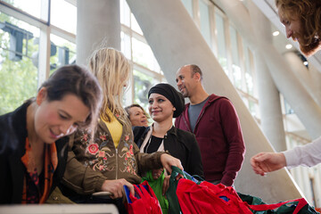 People signing up for conference