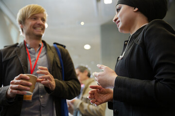 People talking during conference break