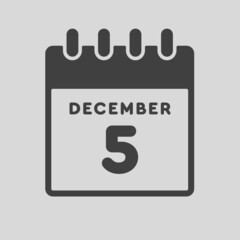 Icon day date 5 December, template calendar page
