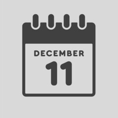 Icon day date 11 December, template calendar page