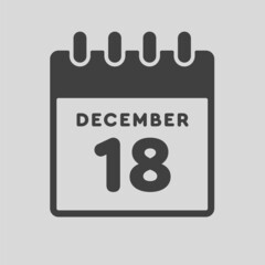 Icon day date 18 December, template calendar page