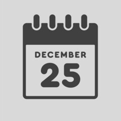 Icon day date 25 December, template calendar page