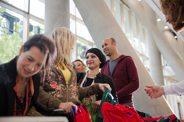 People signing up for conference