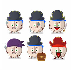 Cartoon character of slice hazelnut with various pirates emoticons