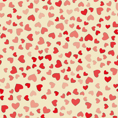 Seamless pattern witn red hearts on white. Vector