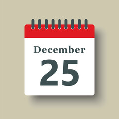 Icon day date 25 December, template calendar page