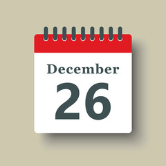 Icon day date 26 December, template calendar page