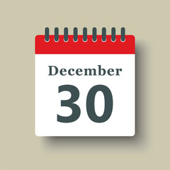 Icon day date 30 December, template calendar page