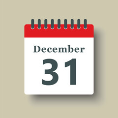 Icon day date 31 December, template calendar page