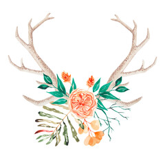 Watercolor horns with a peony-shaped rose