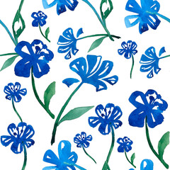 Watercolor pattern with blue tulips
