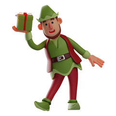 Elf 3D Cartoon Design carrying a gift in his hand
