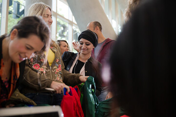 People signing up for conference