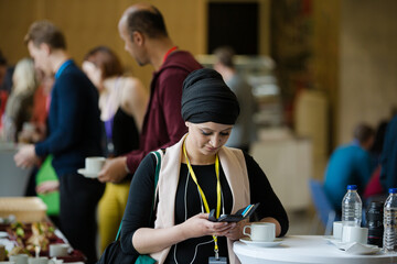 People talking during conference break