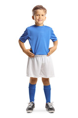 Full length portrait of a cute boy in a sports jersey posing and smiling