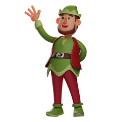 3D Elf Cartoon Illustration says hi to people