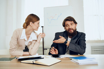 work colleagues desktop office communication professionals