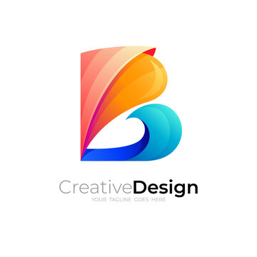Abstract letter B logo design, B and wave logo colorful