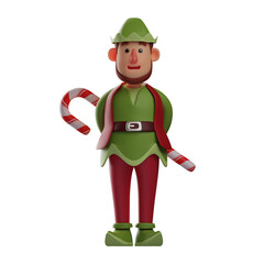 3D Elf Cartoon hiding a candy stick
