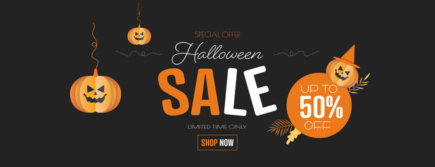 Halloween sale banner. Modern minimal design for Sales. Flat vector illustration.	
