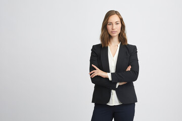 Portrait of a beautiful and serious businesswoman crossing har arms and looking confident in camera  - 455901423