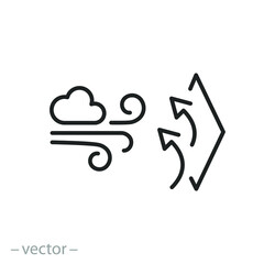wind protection icon, anti weather material properties, cold proof, barrier fabric, thin line symbol - editable stroke vector illustration
