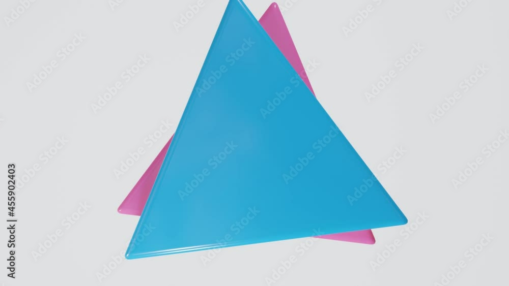 Poster a stack of smooth rotating red and blue triangles on a white background. looped animation. 3d render