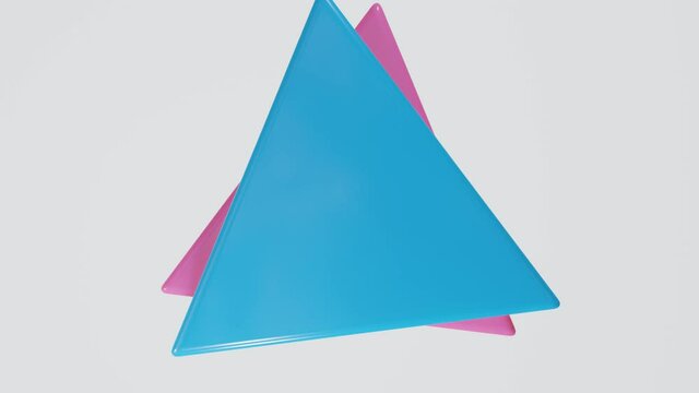 a stack of smooth rotating red and blue triangles on a white background. looped animation. 3d render