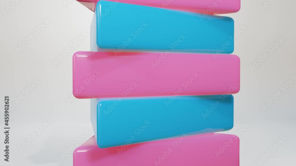 Poster a stack of smooth rotating red and blue triangles on a white background. looped animation. 3d render