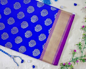 Traditional Indian silk Saree. Indian Silk Fabric clothing. Banarasi silk