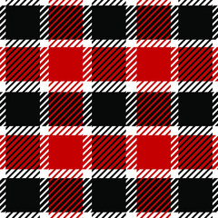 Vector seamless buffalo plaid pattern in red, white and black.Autumn,Christmas Tartan print background hand drawn.Designs for textiles,wrapping paper,fabric,packaging,social media,scrapbook paper.