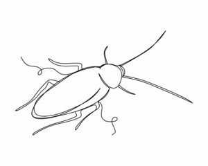 Continuous one line drawing of cockroach icon in silhouette on a white background. Linear stylized.