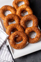 Turkish Bagel with sesame seeds. Turkish name; Kandil simidi