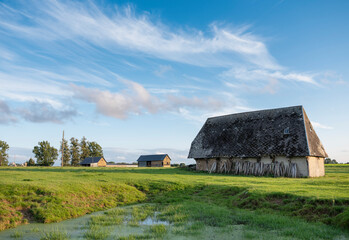 old barn and sheds in regional park boucles de la seine near rouen in france