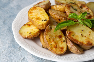 Delicious looking baked potato, food concept photo.