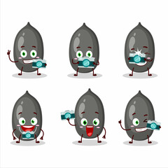 Photographer profession emoticon with sunflower seeds cartoon character