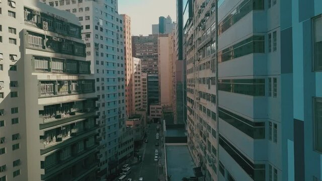 drone footage of city skyscrapers
