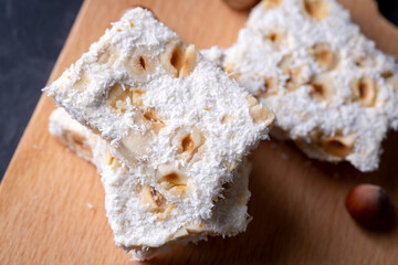 Traditional delicious Turkish dessert; cezerye with hazelnuts and coconut (Turkish name; Findikli madonna)