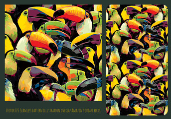 Seamless pattern art of mix colorful overlap toucan birds. © NPD stock