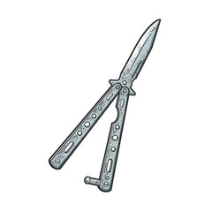 Butterfly knife sketch raster illustration