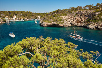Naklejka premium Mediterranean coastline in Mallorca. Figuera cove. Turquoise waters. Balearic islands