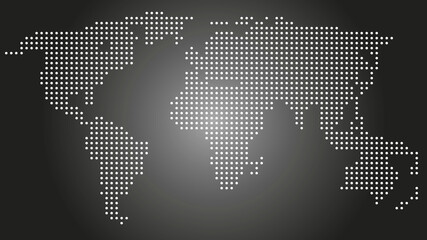 White dots vector world map with dark gray background, globe, travel, destinations, worldmap, international vector stock illustration