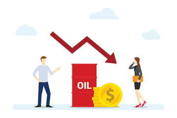 oil price down concept with people and graph fall down with modern flat style