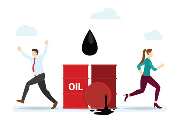 oil spill concept with people running scare with modern flat style