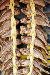 Dried fish on display in a traditional market 