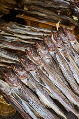 Dried pollack, dried fish displayed in a traditional market