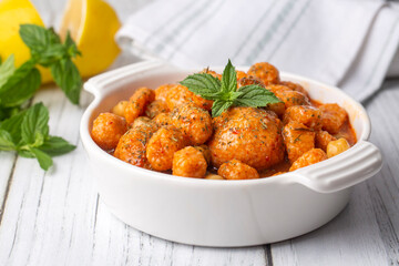 Traditional delicious Turkish foods; Bulgur soup (Turkish name; Anali Kizli, icli kofte)