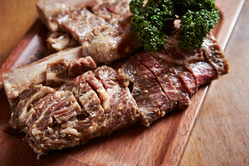 Raw ribs on a cutting board
